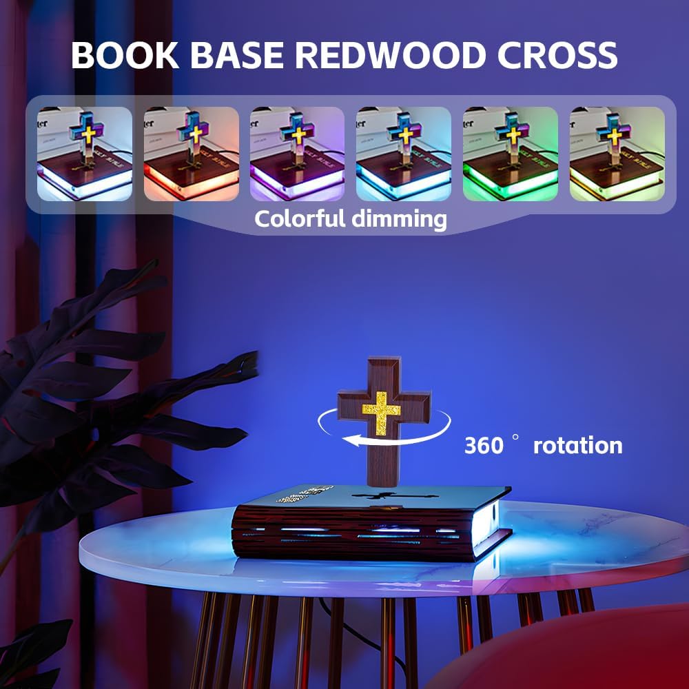 🔮Magnetic Floating Cross Lamp with Glowing Base & Bible Nightlight