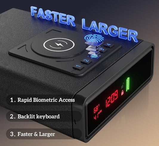 🔐Biometric Smart Safe with Wireless Charging & 24/7 Digital Display
