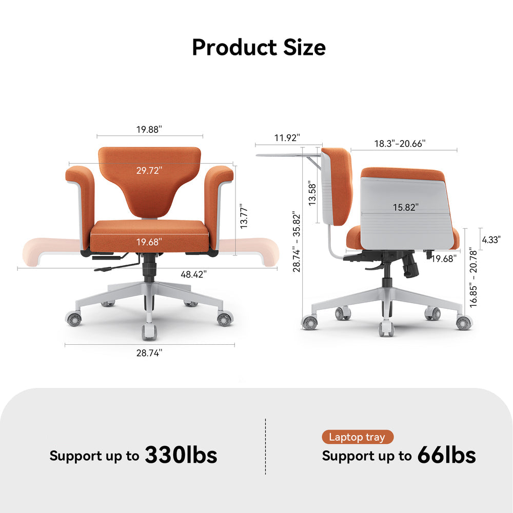🪑Multi-Posture Ergonomic Seat with Laptop Tray & 8-Level Armrests