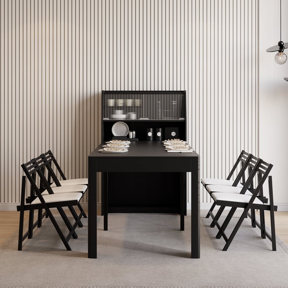 ✨Customer Reviews for Modern Extendable Black Dining Table with Storage Rectangle Sideboard Glass Door