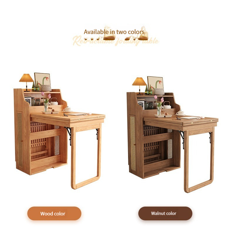 🌟Solid wood folding dining table, household small unit telescopic dining table, invisible storage, sideboard cabinet