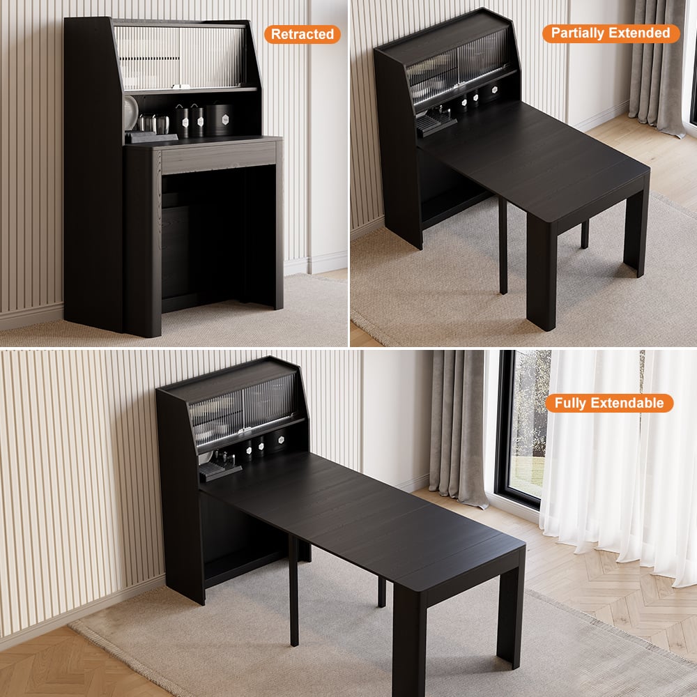 ✨Customer Reviews for Modern Extendable Black Dining Table with Storage Rectangle Sideboard Glass Door