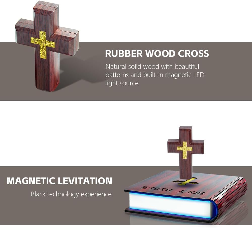 🔮Magnetic Floating Cross Lamp with Glowing Base & Bible Nightlight