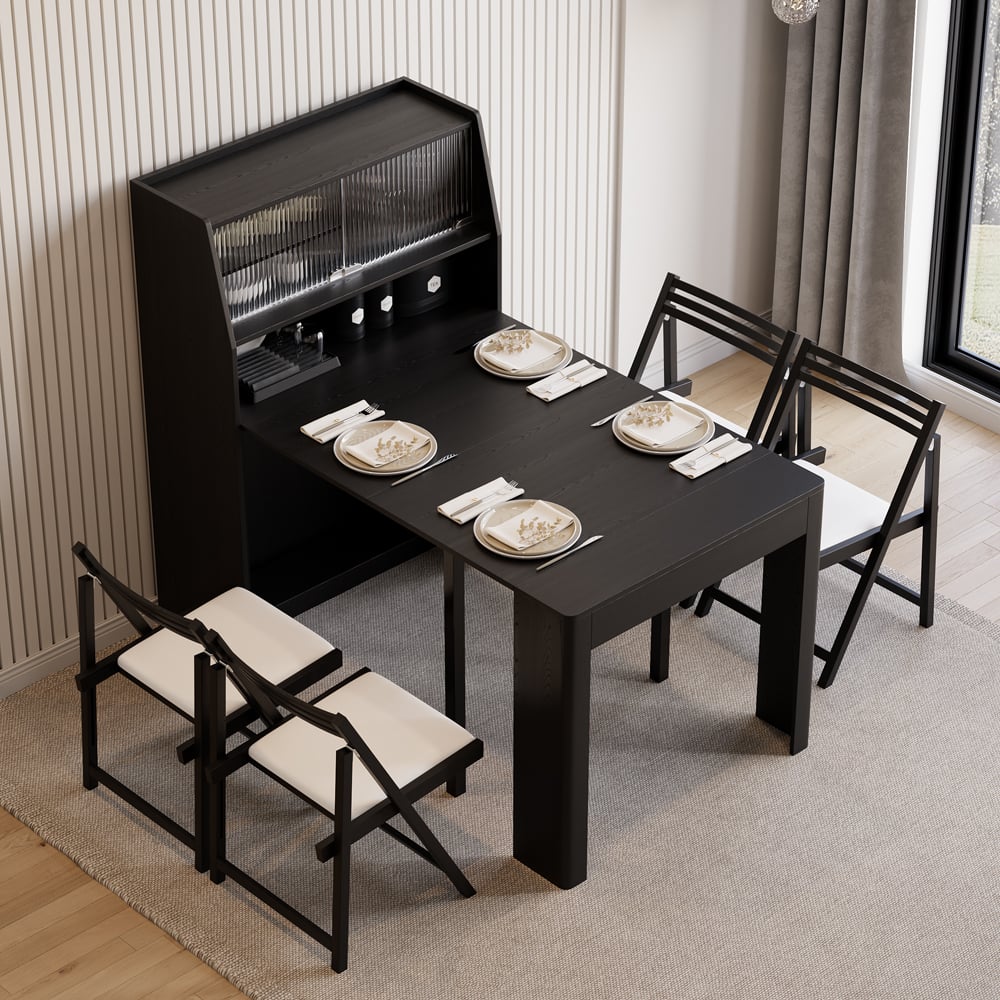 ✨Customer Reviews for Modern Extendable Black Dining Table with Storage Rectangle Sideboard Glass Door