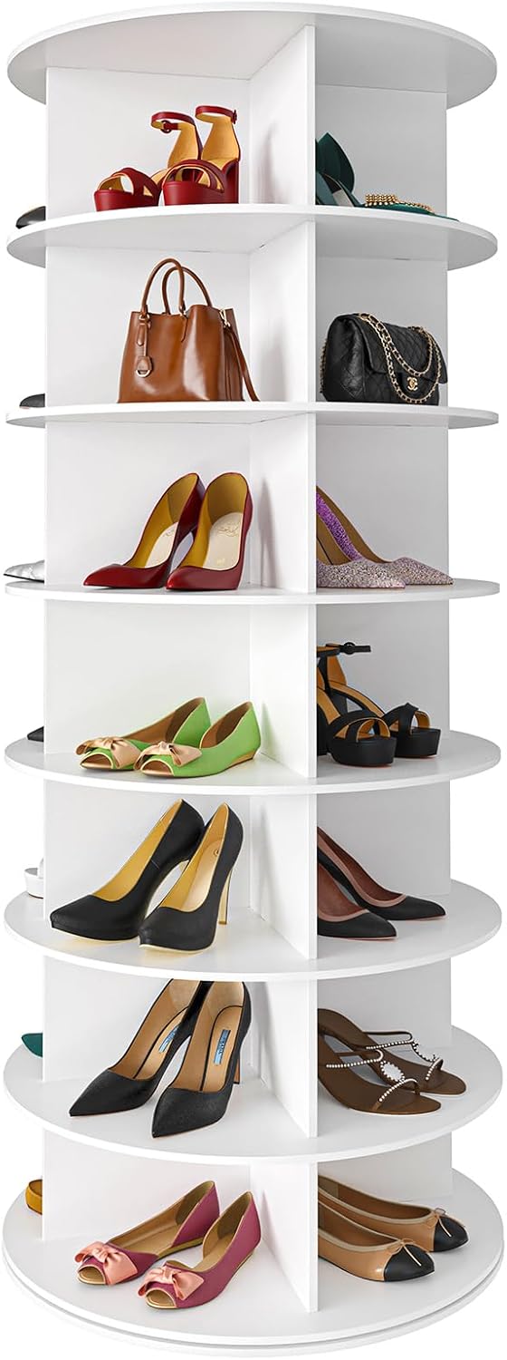 👜👠7 Tier Rotating Shoe Rack Tower, Spinning Shoe Display Lazy Susan, Revolving 360 Shoe Rack Storage Round Carousel