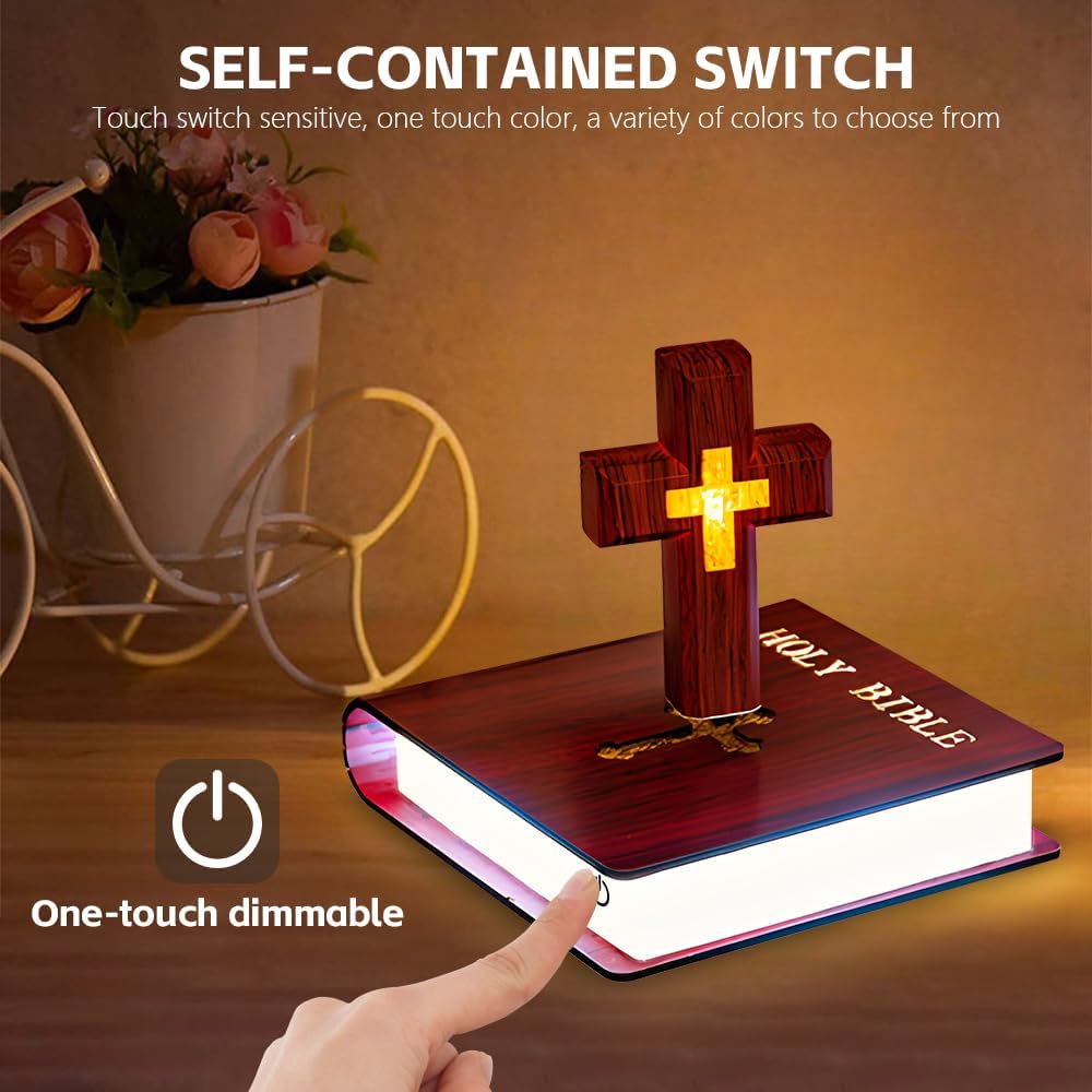 🔮Magnetic Floating Cross Lamp with Glowing Base & Bible Nightlight