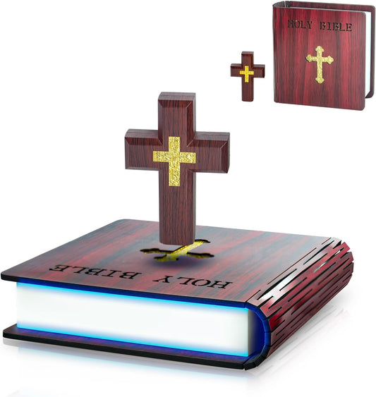🔮Magnetic Floating Cross Lamp with Glowing Base & Bible Nightlight