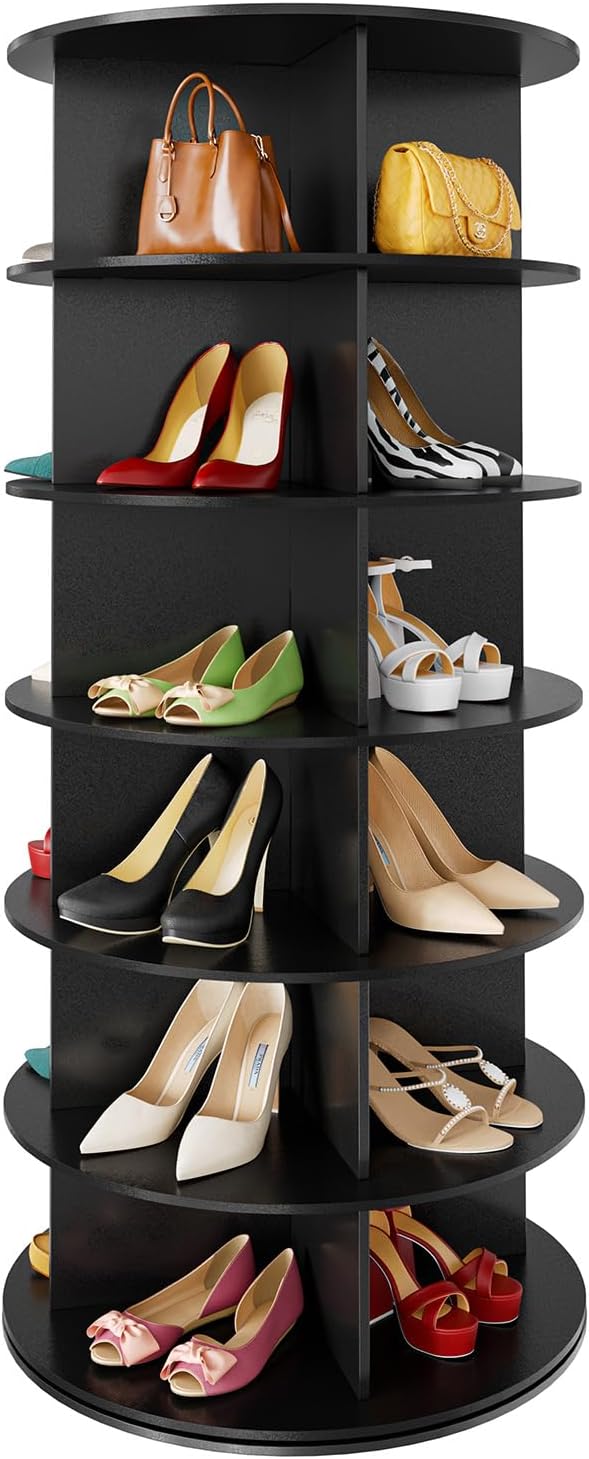 👜👠7 Tier Rotating Shoe Rack Tower, Spinning Shoe Display Lazy Susan, Revolving 360 Shoe Rack Storage Round Carousel