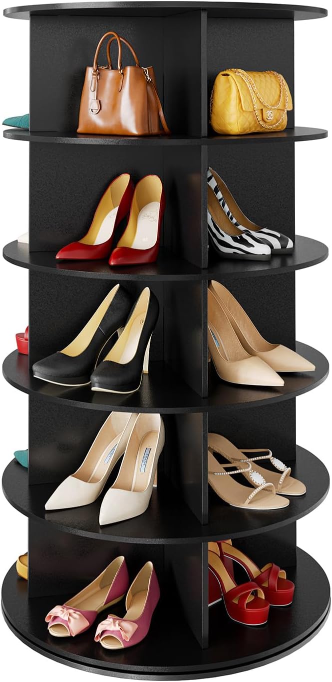 👜👠7 Tier Rotating Shoe Rack Tower, Spinning Shoe Display Lazy Susan, Revolving 360 Shoe Rack Storage Round Carousel