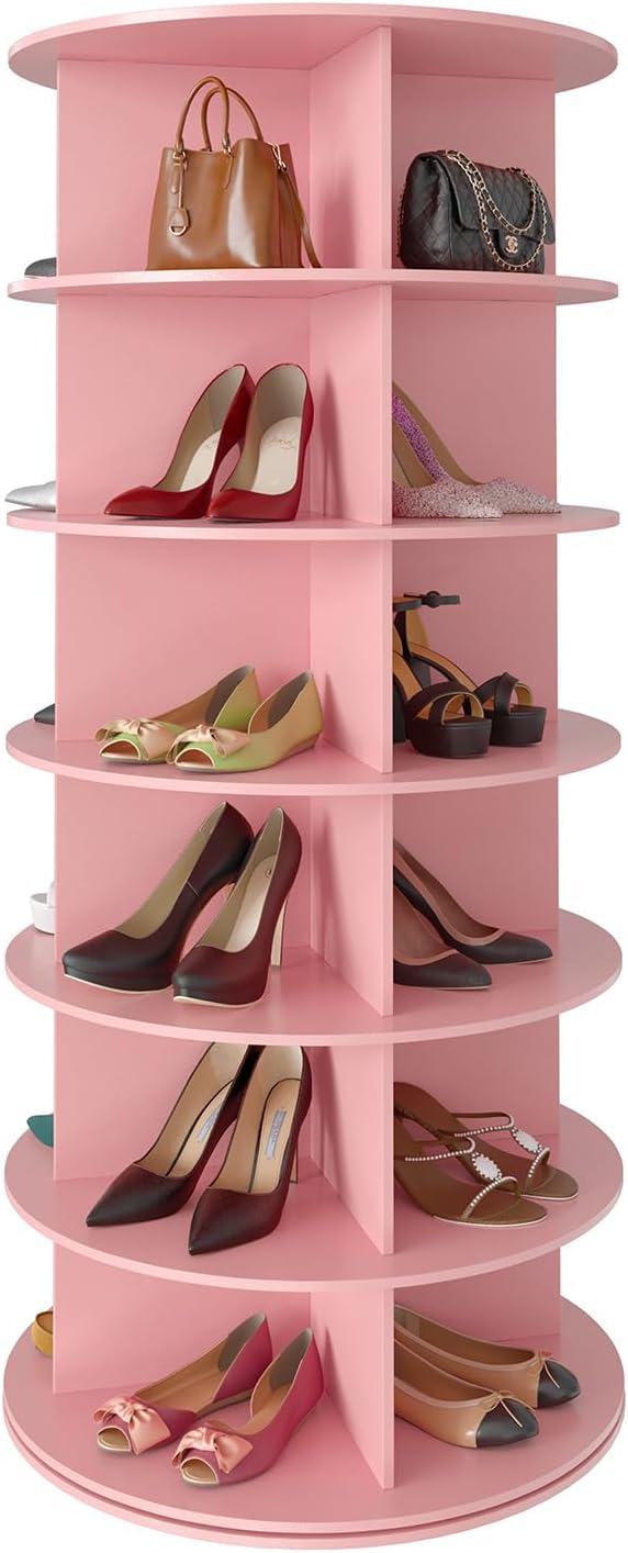 👜👠7 Tier Rotating Shoe Rack Tower, Spinning Shoe Display Lazy Susan, Revolving 360 Shoe Rack Storage Round Carousel