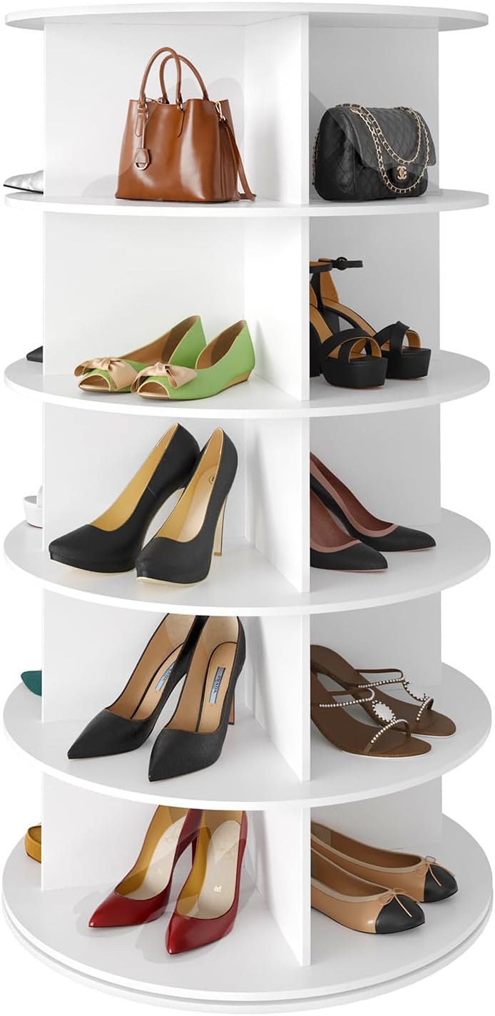 👜👠7 Tier Rotating Shoe Rack Tower, Spinning Shoe Display Lazy Susan, Revolving 360 Shoe Rack Storage Round Carousel