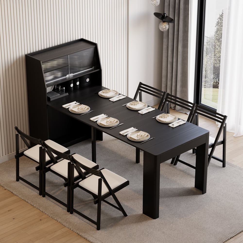 ✨Customer Reviews for Modern Extendable Black Dining Table with Storage Rectangle Sideboard Glass Door