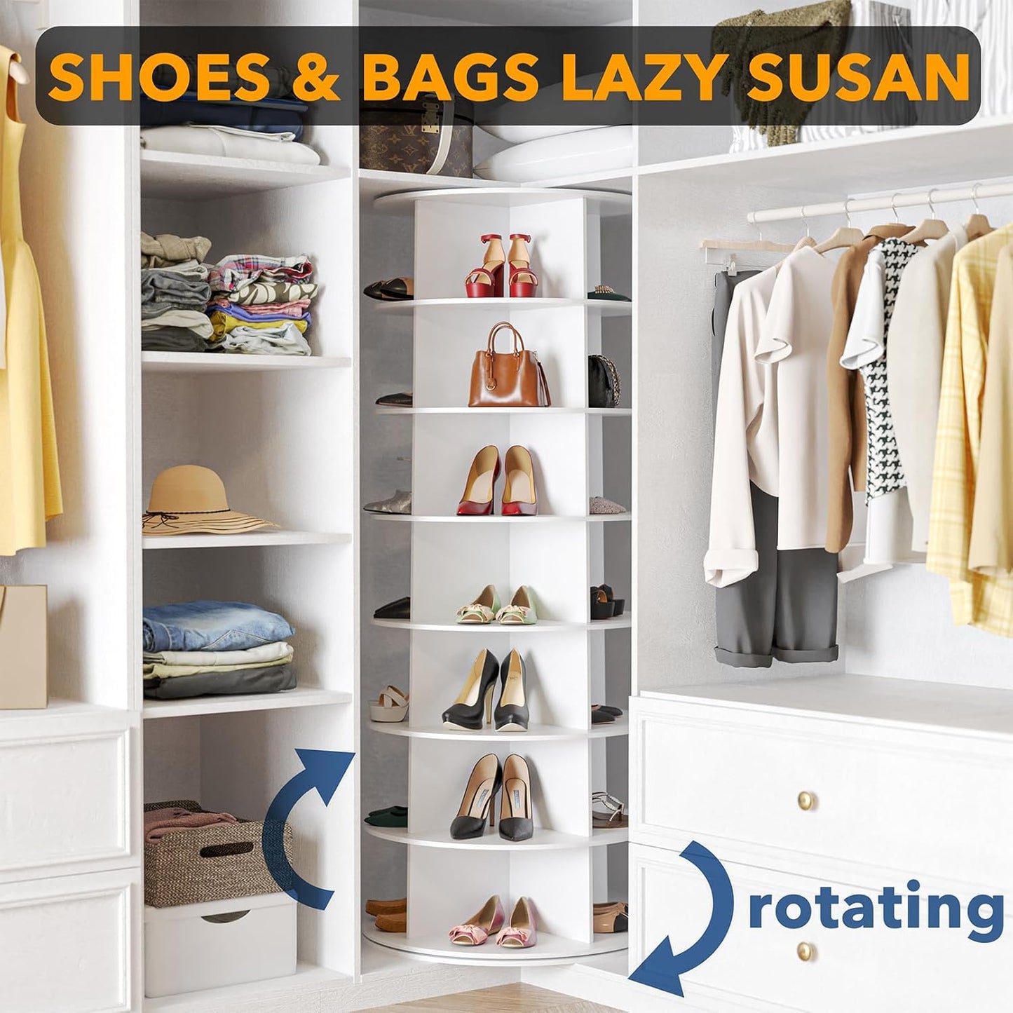 👜👠7 Tier Rotating Shoe Rack Tower, Spinning Shoe Display Lazy Susan, Revolving 360 Shoe Rack Storage Round Carousel