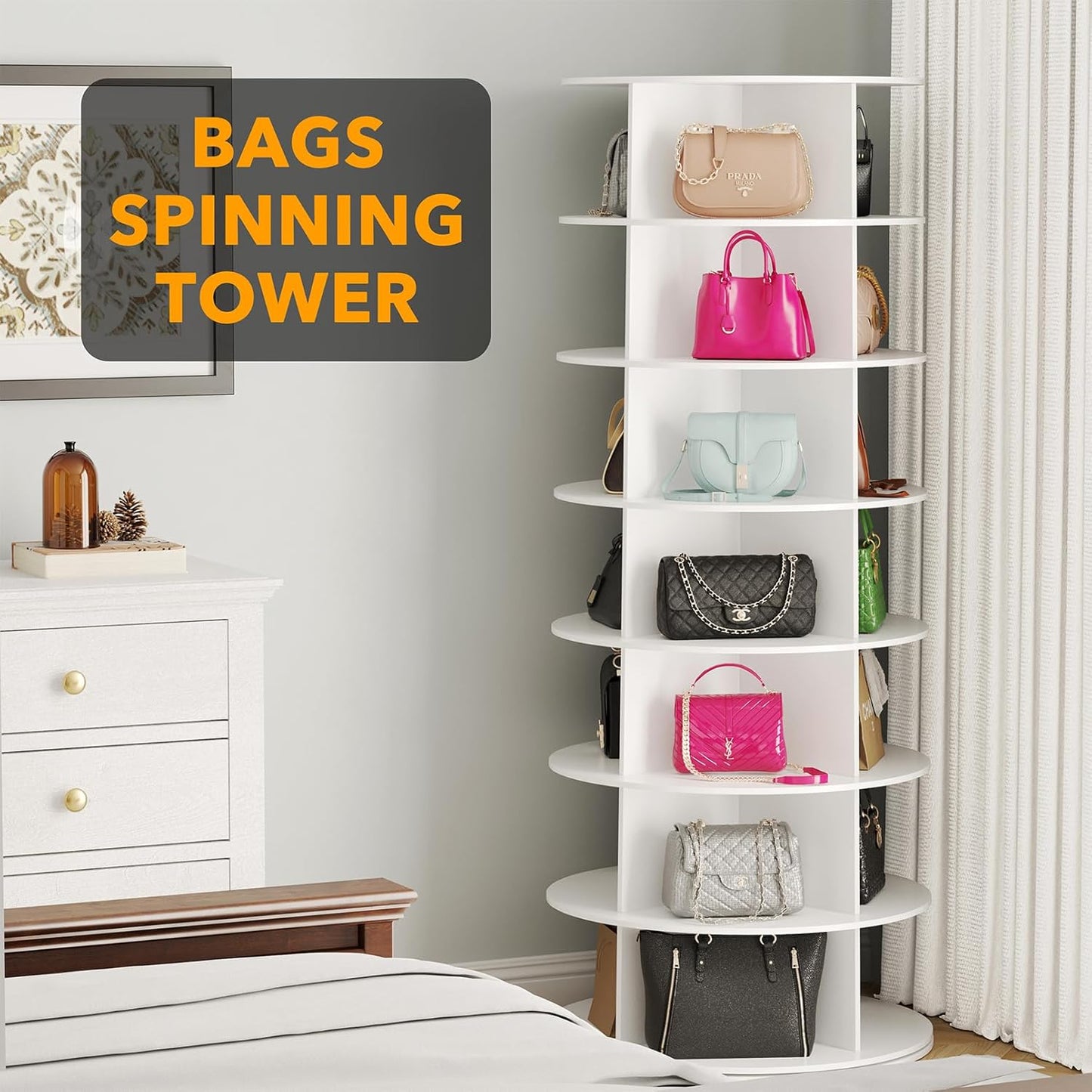 👜👠7 Tier Rotating Shoe Rack Tower, Spinning Shoe Display Lazy Susan, Revolving 360 Shoe Rack Storage Round Carousel