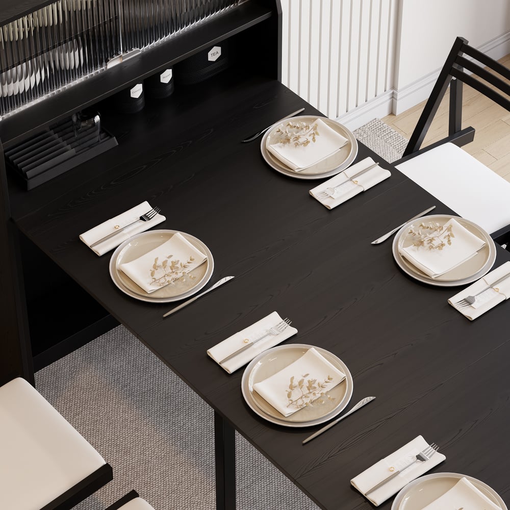 ✨Customer Reviews for Modern Extendable Black Dining Table with Storage Rectangle Sideboard Glass Door