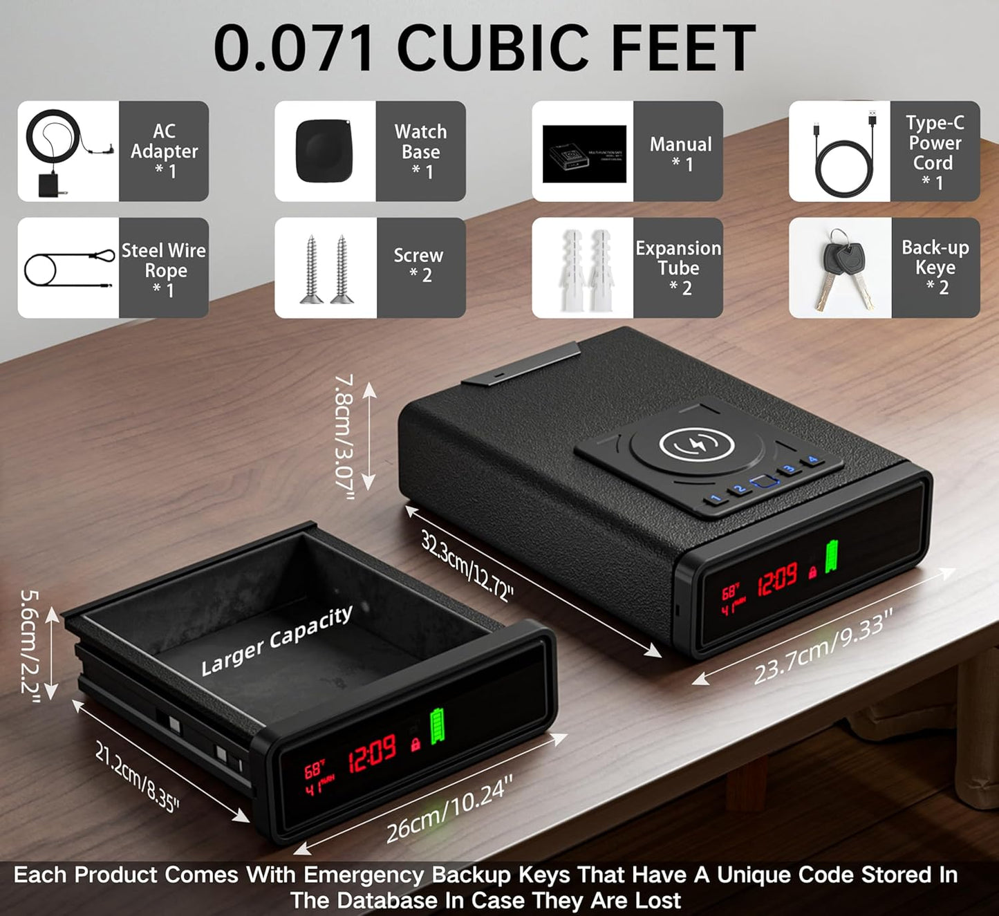 🔐Biometric Smart Safe with Wireless Charging & 24/7 Digital Display