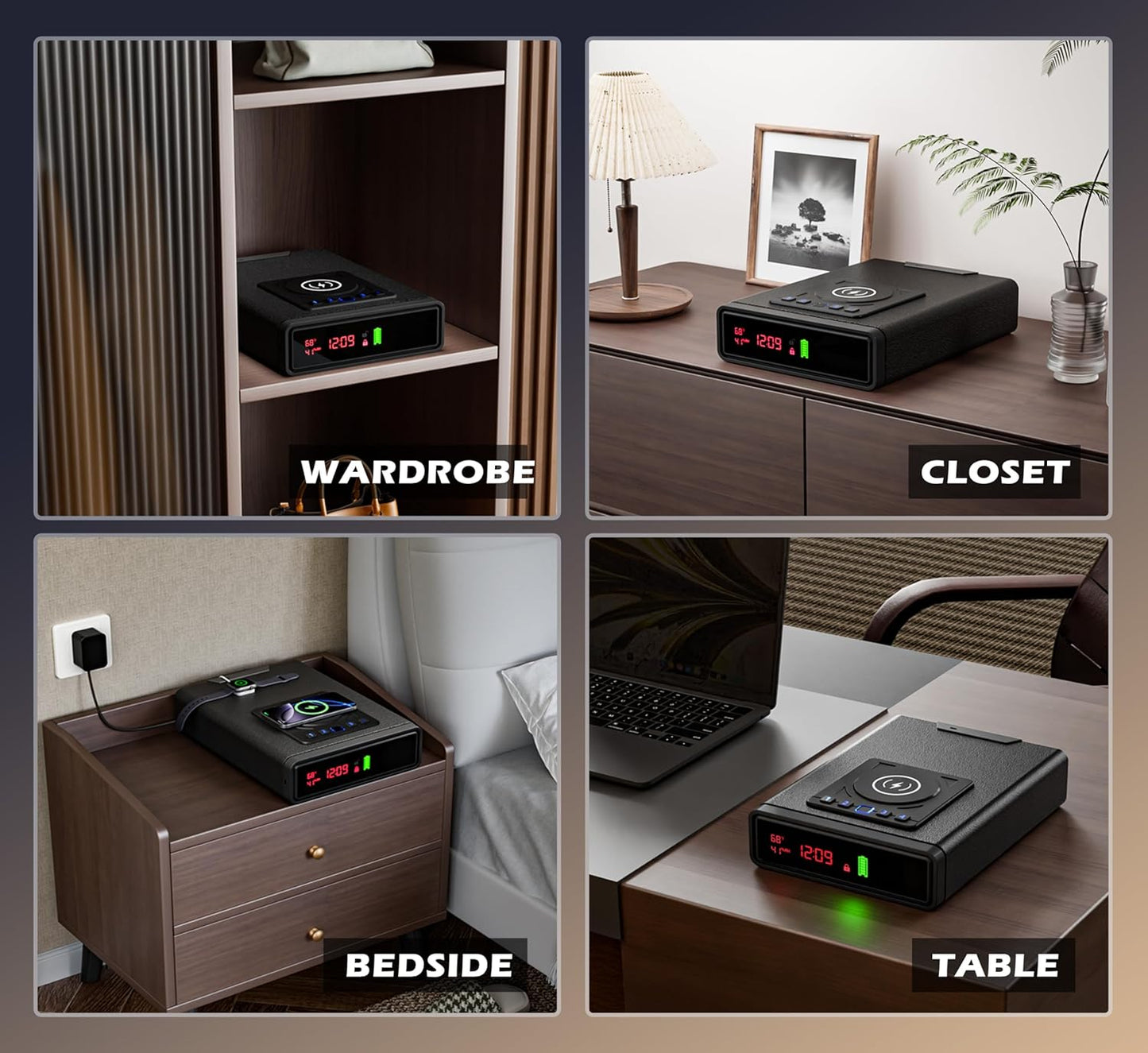 🔐Biometric Smart Safe with Wireless Charging & 24/7 Digital Display