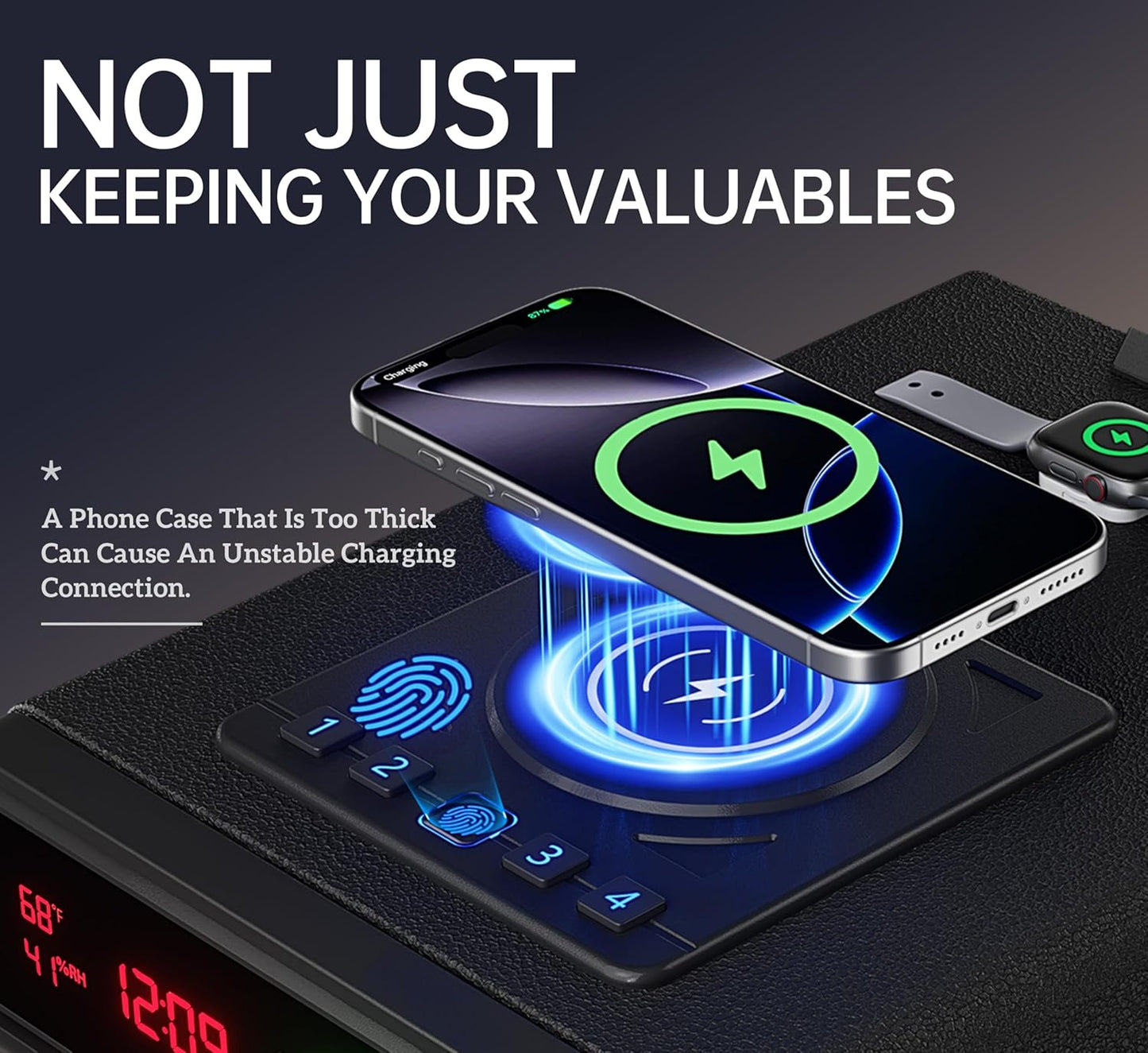 🔐Biometric Smart Safe with Wireless Charging & 24/7 Digital Display