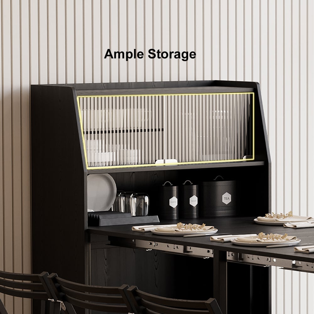 ✨Customer Reviews for Modern Extendable Black Dining Table with Storage Rectangle Sideboard Glass Door