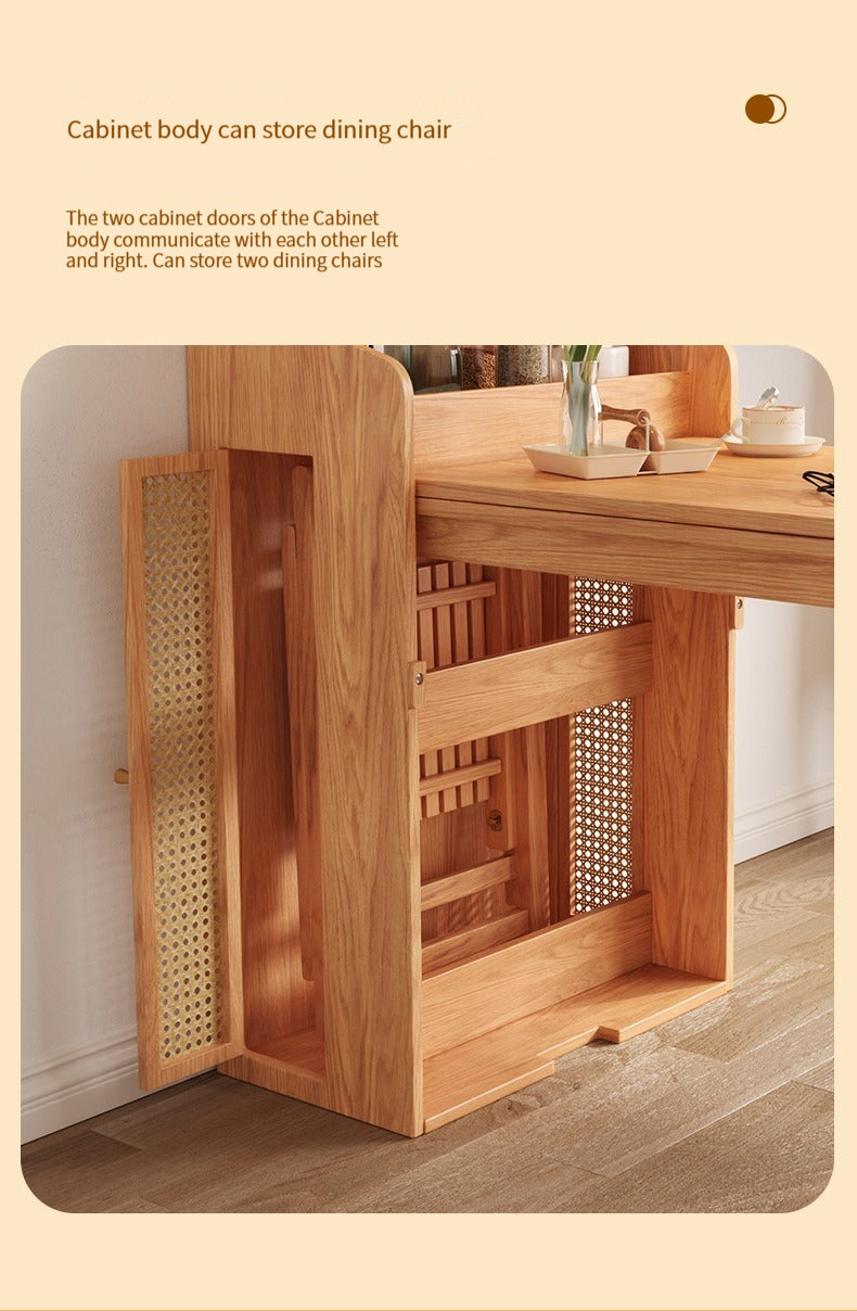 🌟Solid wood folding dining table, household small unit telescopic dining table, invisible storage, sideboard cabinet