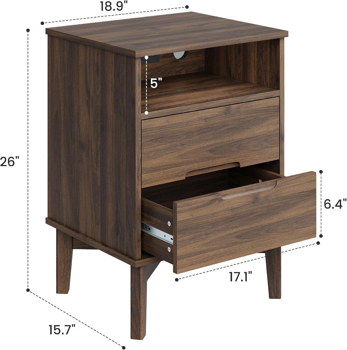 Mid-Century Dark Walnut Nightstands with Charging Station (USB-C/AC) for Modern Bedroom