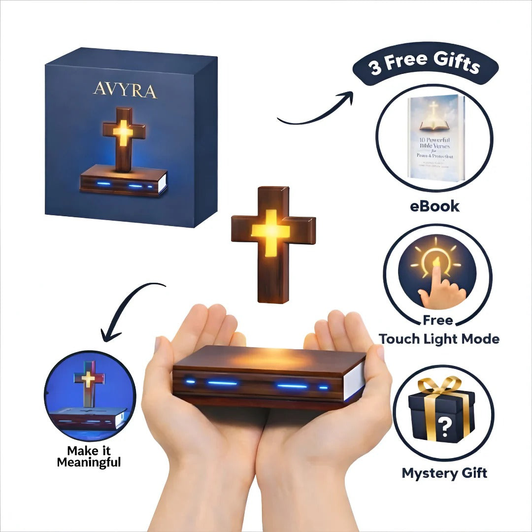 🔮Magnetic Floating Cross Lamp with Glowing Base & Bible Nightlight