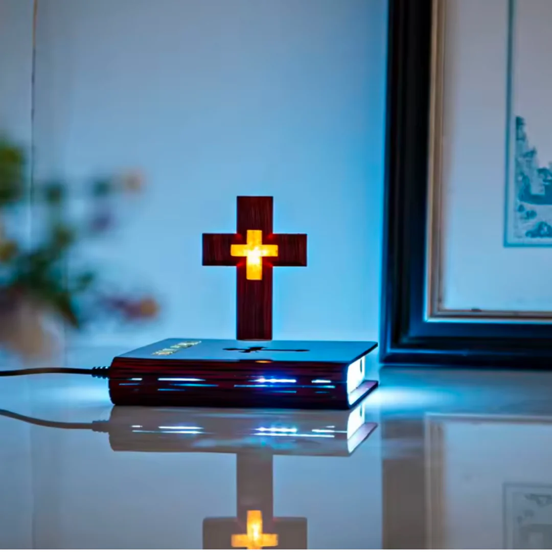 🔮Magnetic Floating Cross Lamp with Glowing Base & Bible Nightlight